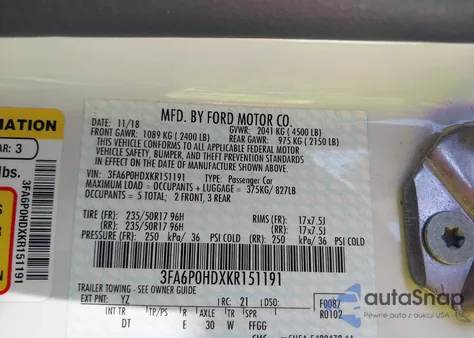 2019 Ford Fusion Se from USA, damaged, VIN 3FA6P0HDXKR151191